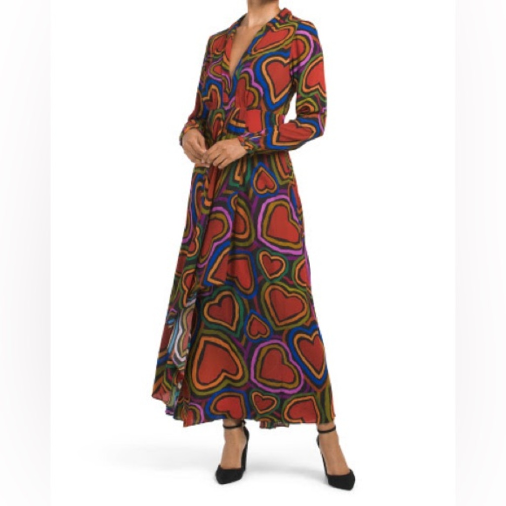 🌈 Worn once- Farm Rio Wild Hearts Maxi Dress